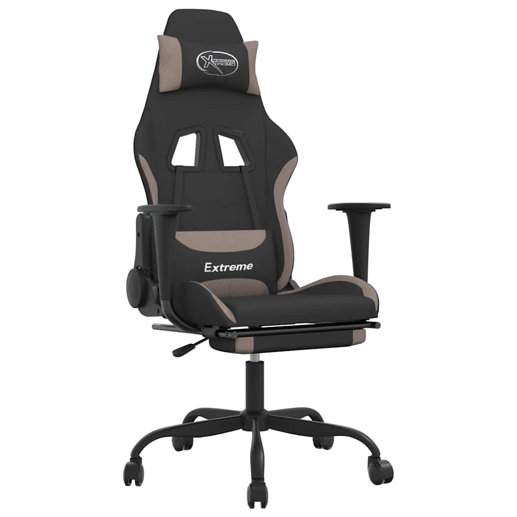 Vidaxl massage gamestoel met voetensteun stof zwart en taupe