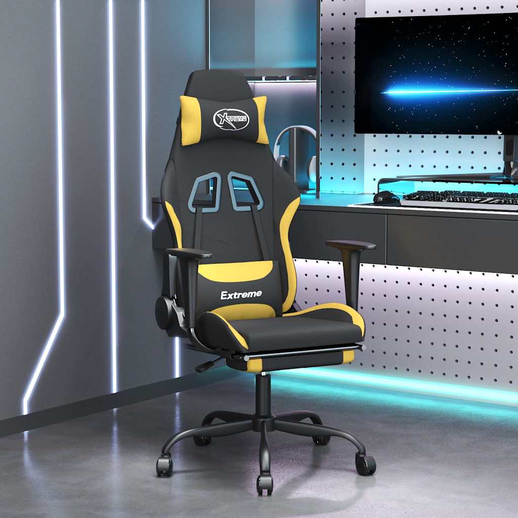 Vidaxl massage gamestoel met voetensteun stof zwart en geel