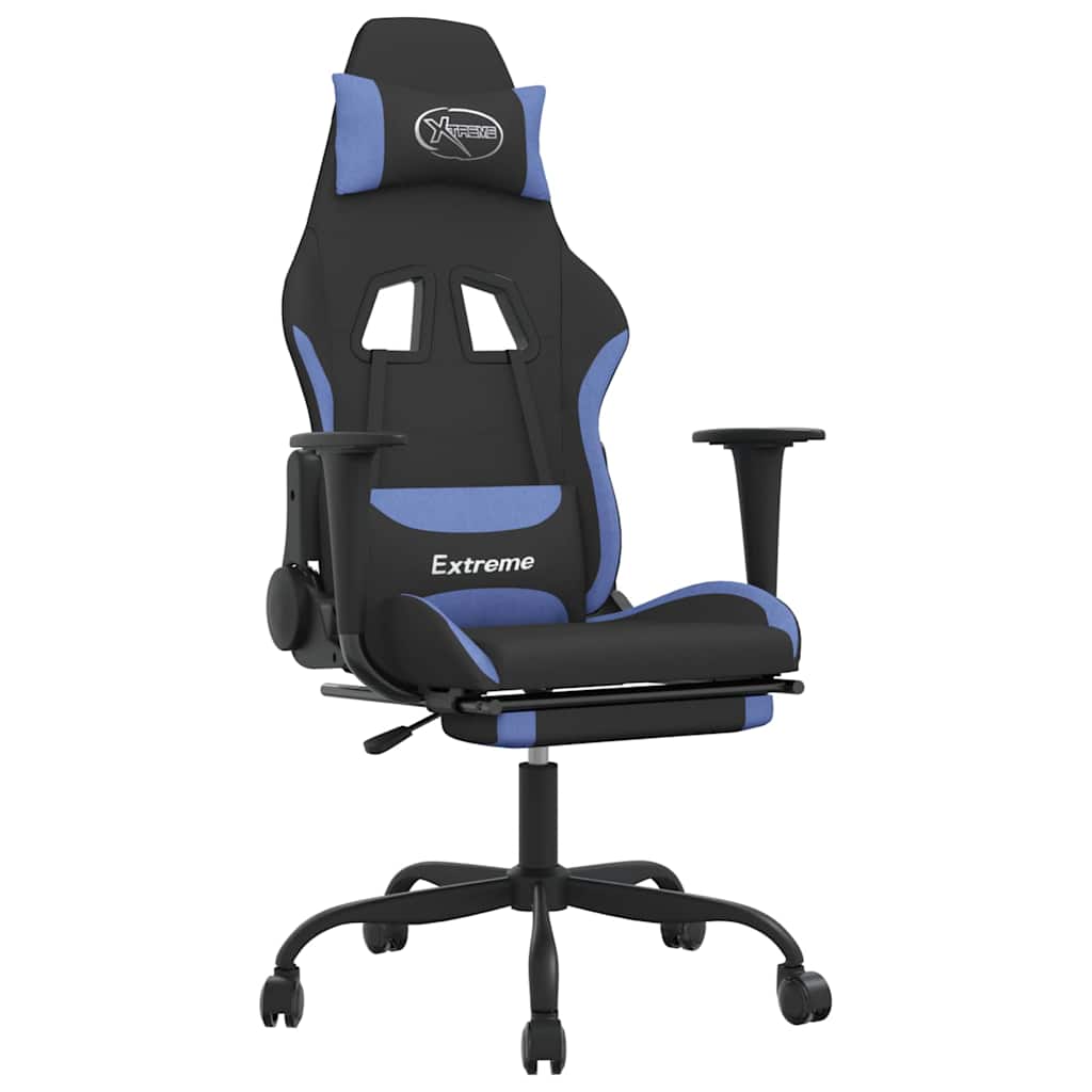 Vidaxl massage gamestoel met voetensteun stof zwart en blauw