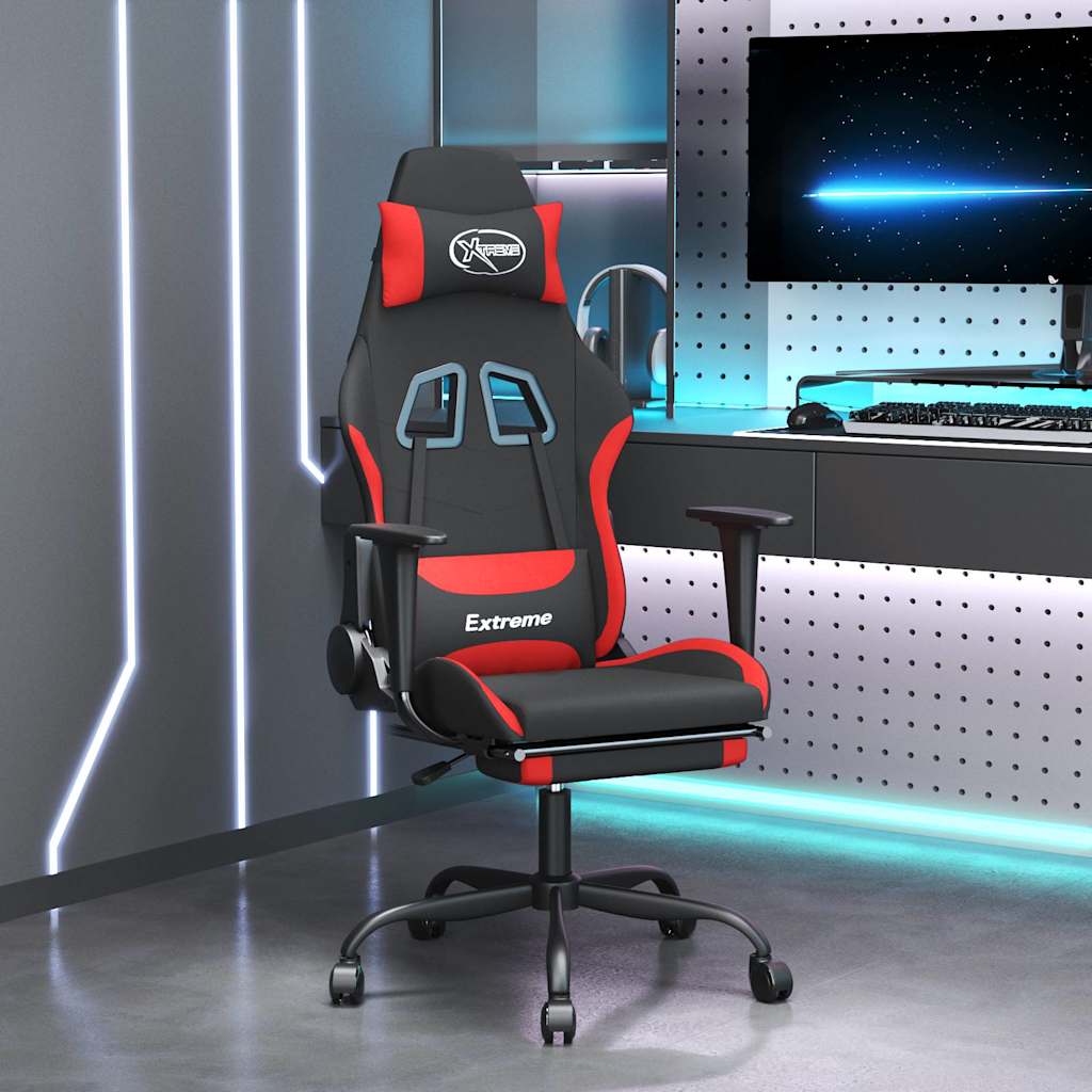 Vidaxl massage gamestoel met voetensteun stof zwart en rood
