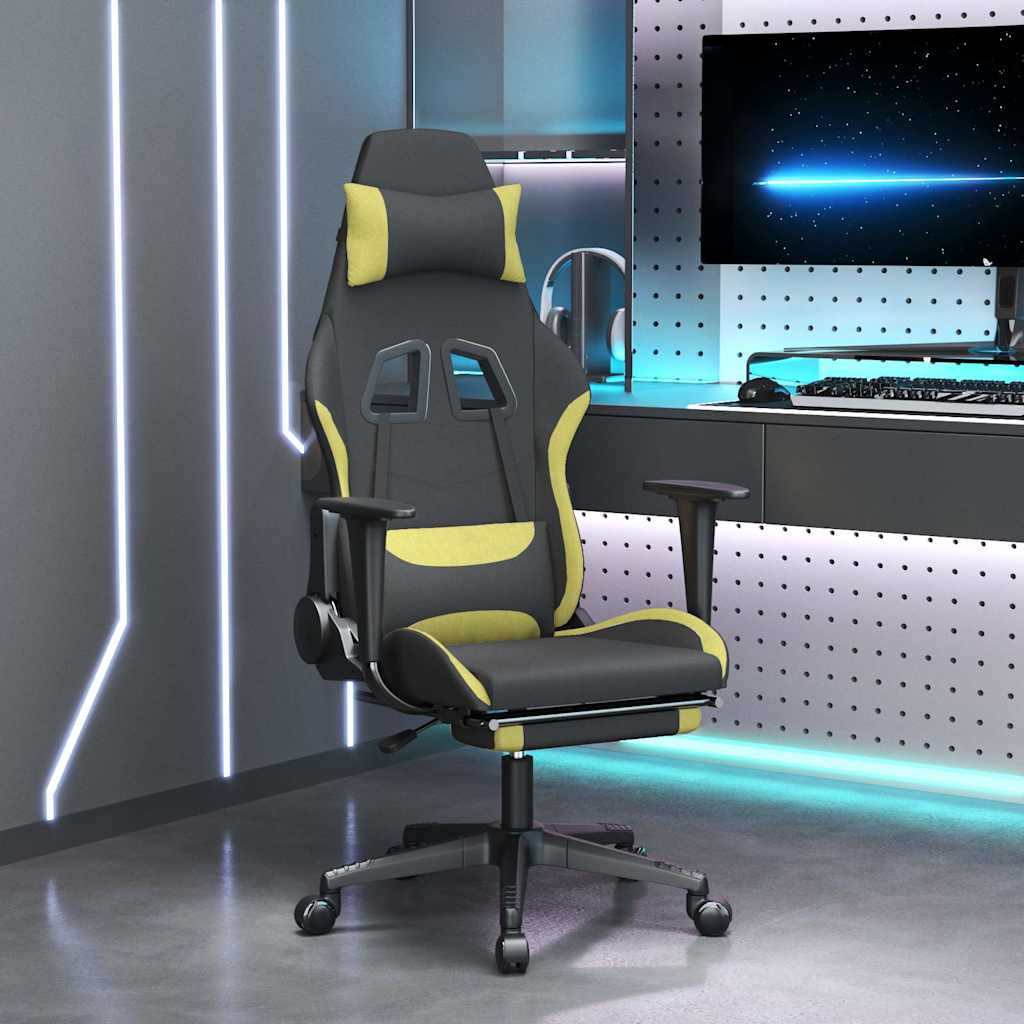 Vidaxl massage gamestoel met voetensteun stof zwart en lichtgroen