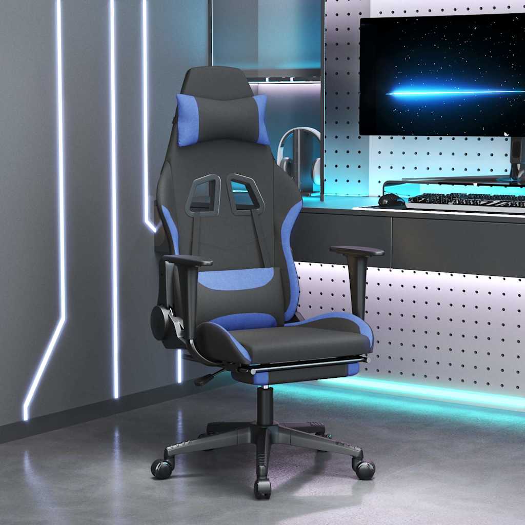 Vidaxl massage gamestoel met voetensteun stof zwart en blauw