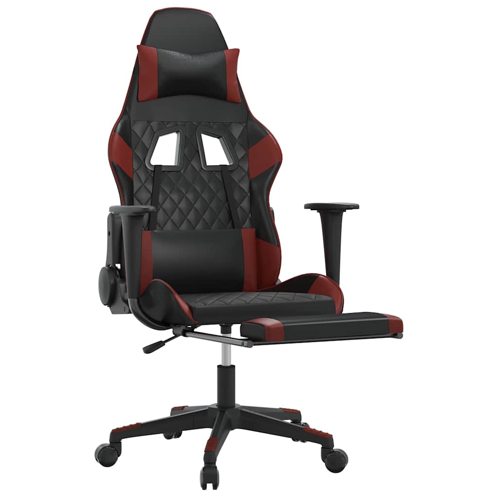 Vidaxl massage gamestoel met voetensteun kunstleer zwart en wijnrood