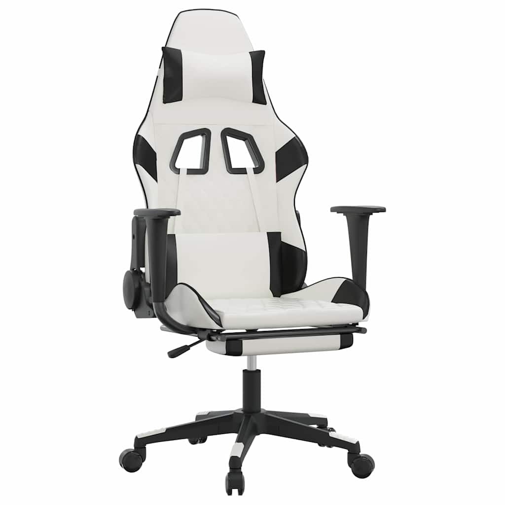 Vidaxl massage gamestoel met voetensteun kunstleer wit en zwart