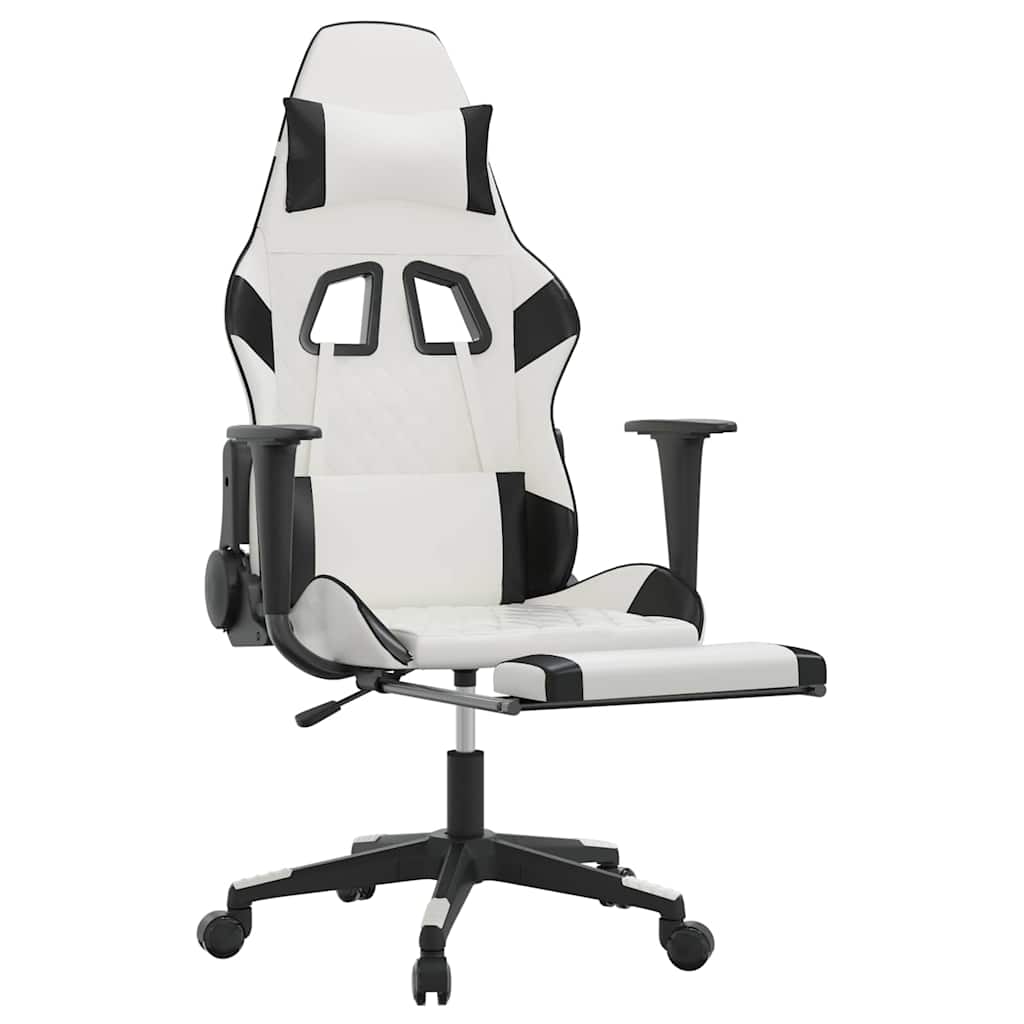 Vidaxl massage gamestoel met voetensteun kunstleer wit en zwart
