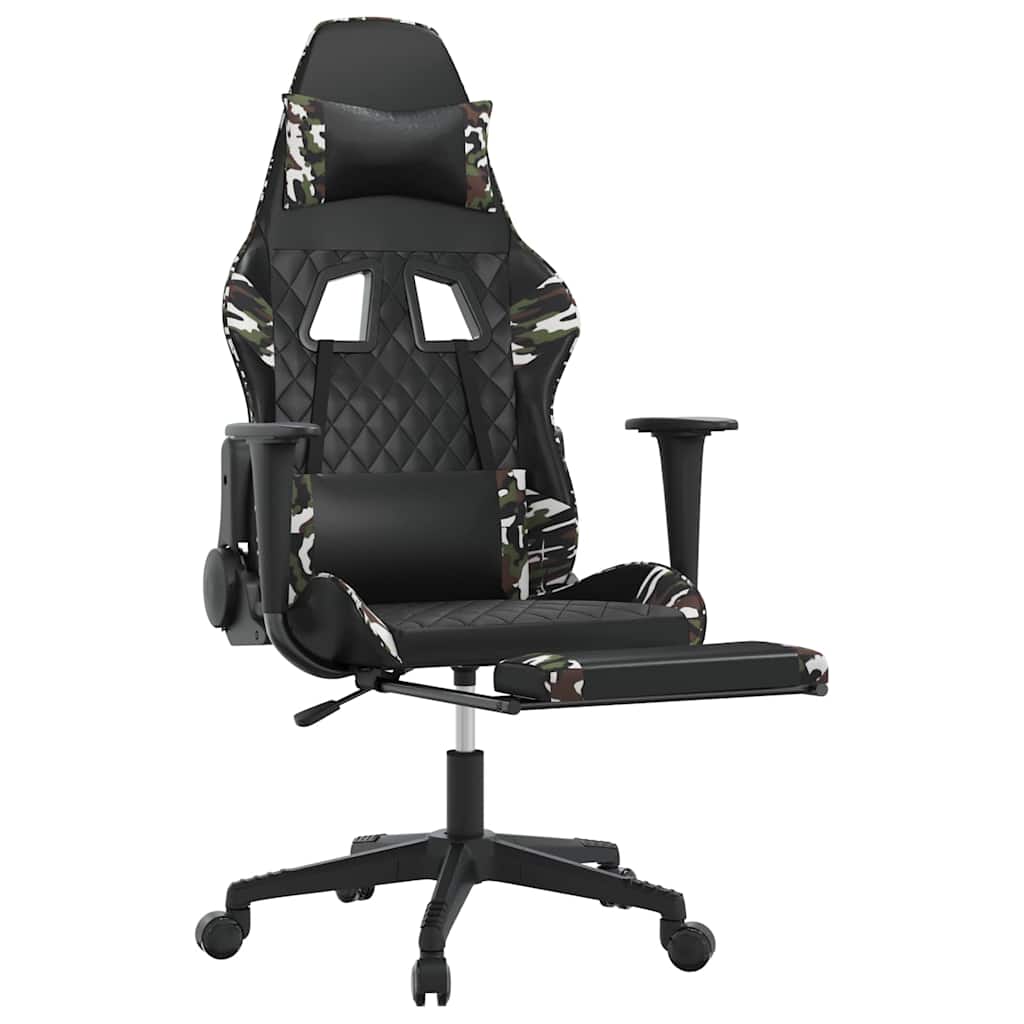 Vidaxl massage gamestoel met voetensteun kunstleer zwart en camouflage