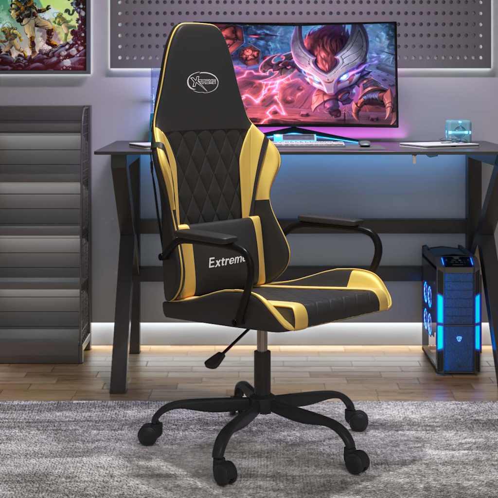 Vidaxl massage gamestoel kunstleer zwart en goudkleurig