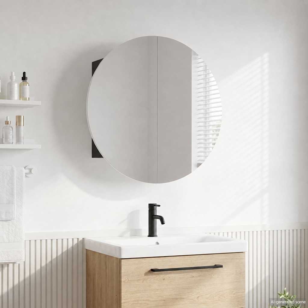 Vidaxl badkamerkast met ronde spiegel en led 47x47x17,5 cm zwart