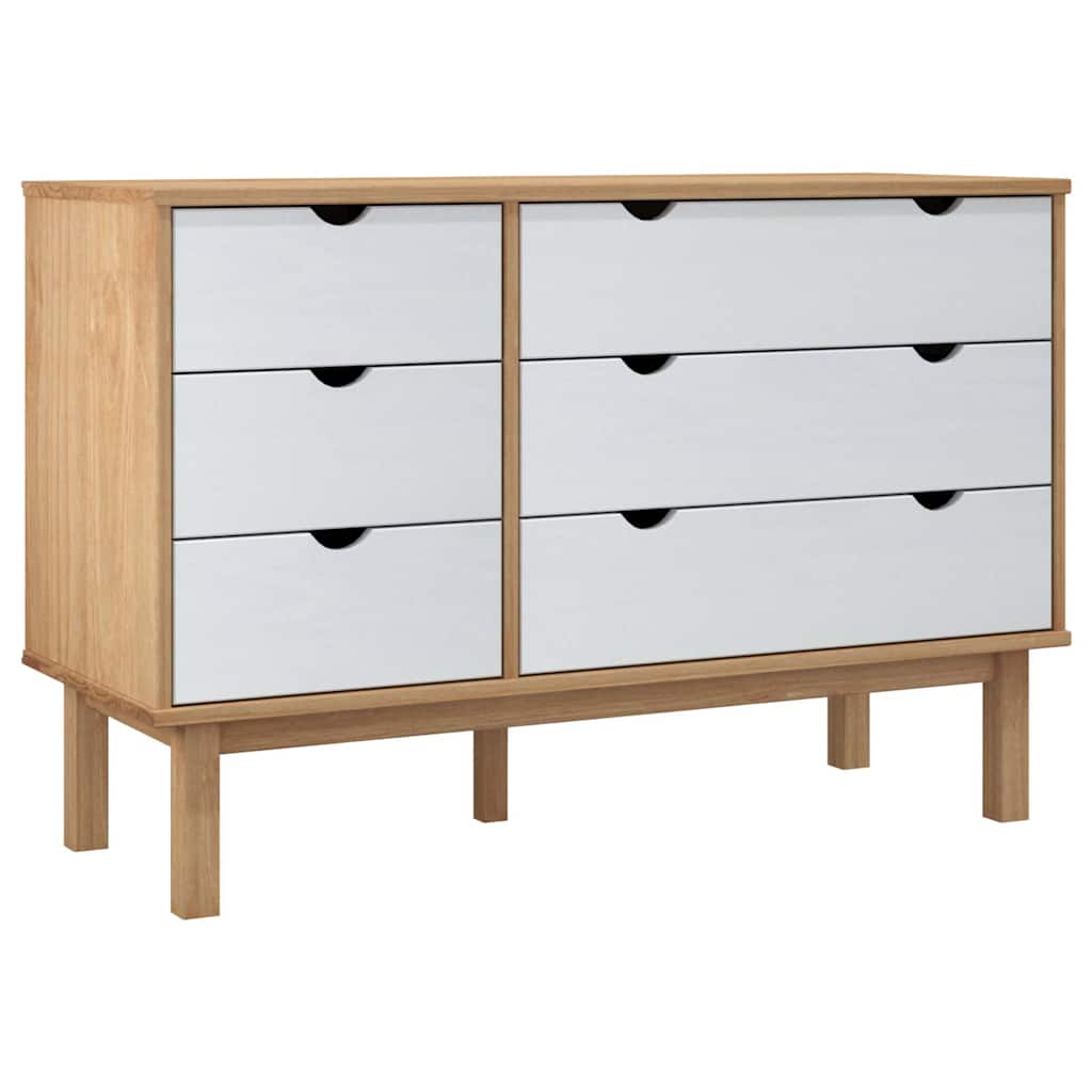 Vidaxl ladekast otta 111x43x73,5 cm massief grenenhout bruin en wit