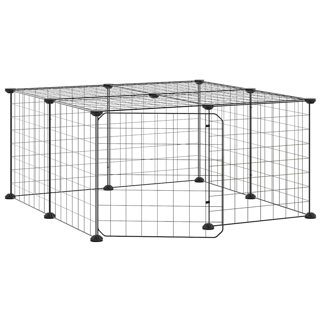 Vidaxl huisdierenkooi met deur 12 panelen 35x35 cm staal zwart