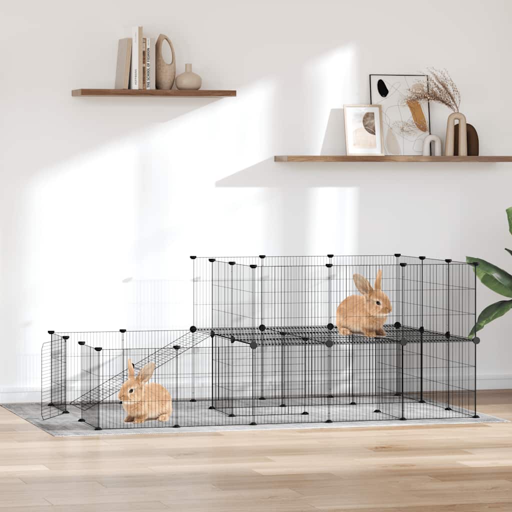 Vidaxl huisdierenkooi met deur 44 panelen 35x35 cm staal zwart