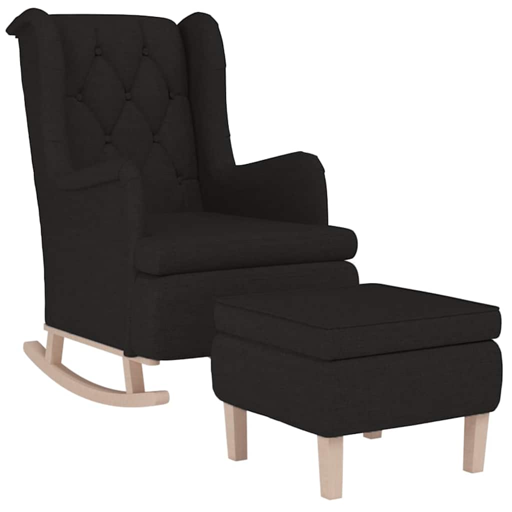 Vidaxl fauteuil met schommelpoten en voetenbank stof zwart