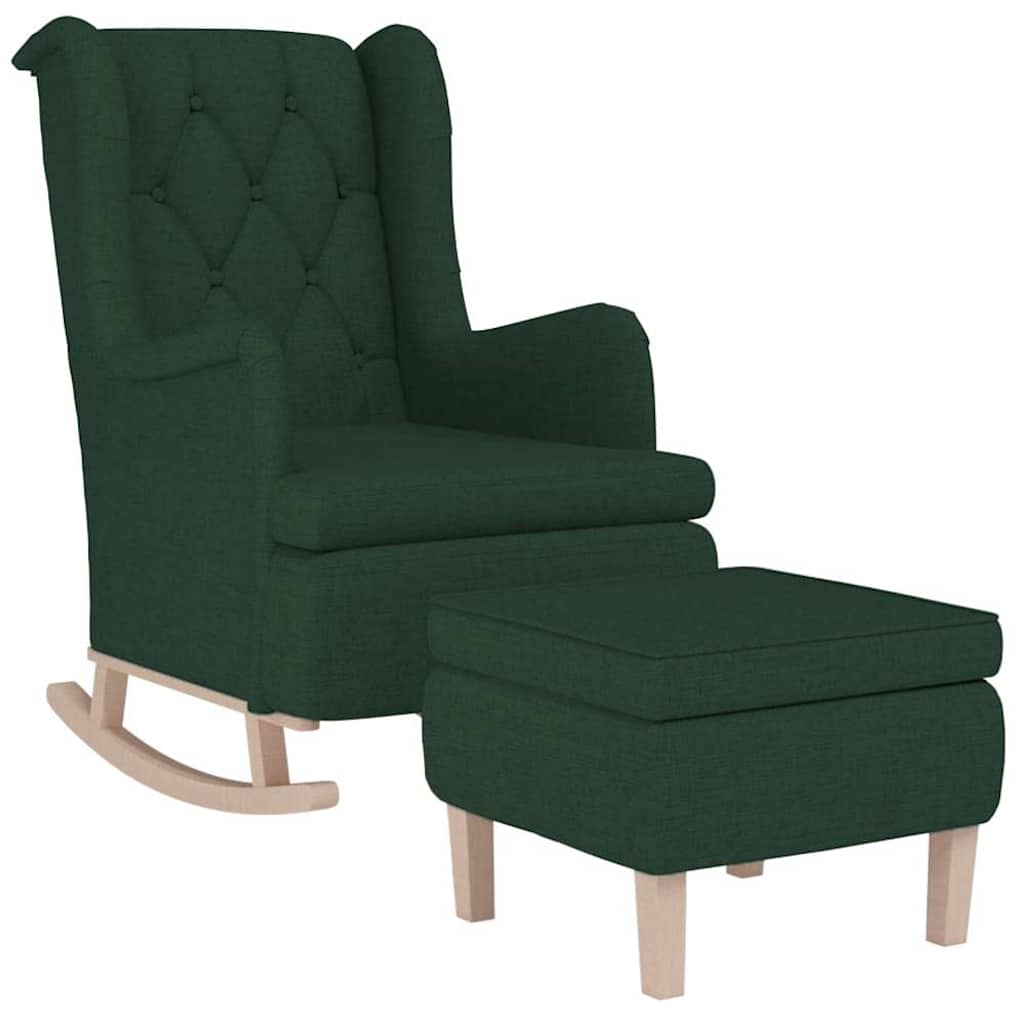 Vidaxl fauteuil met schommelpoten en voetenbank stof donkergroen