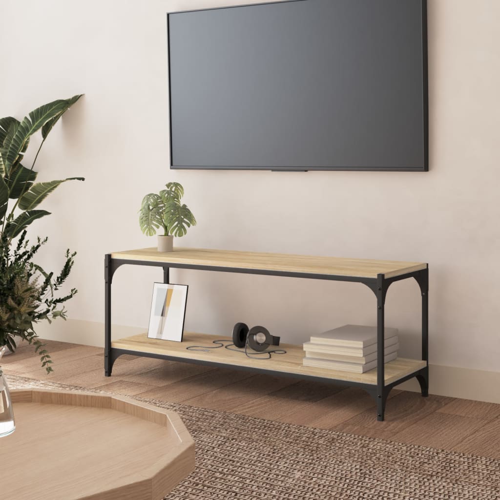 Vidaxl tv-meubel 100x33x41 cm bewerkt hout en staal sonoma eikenkleur