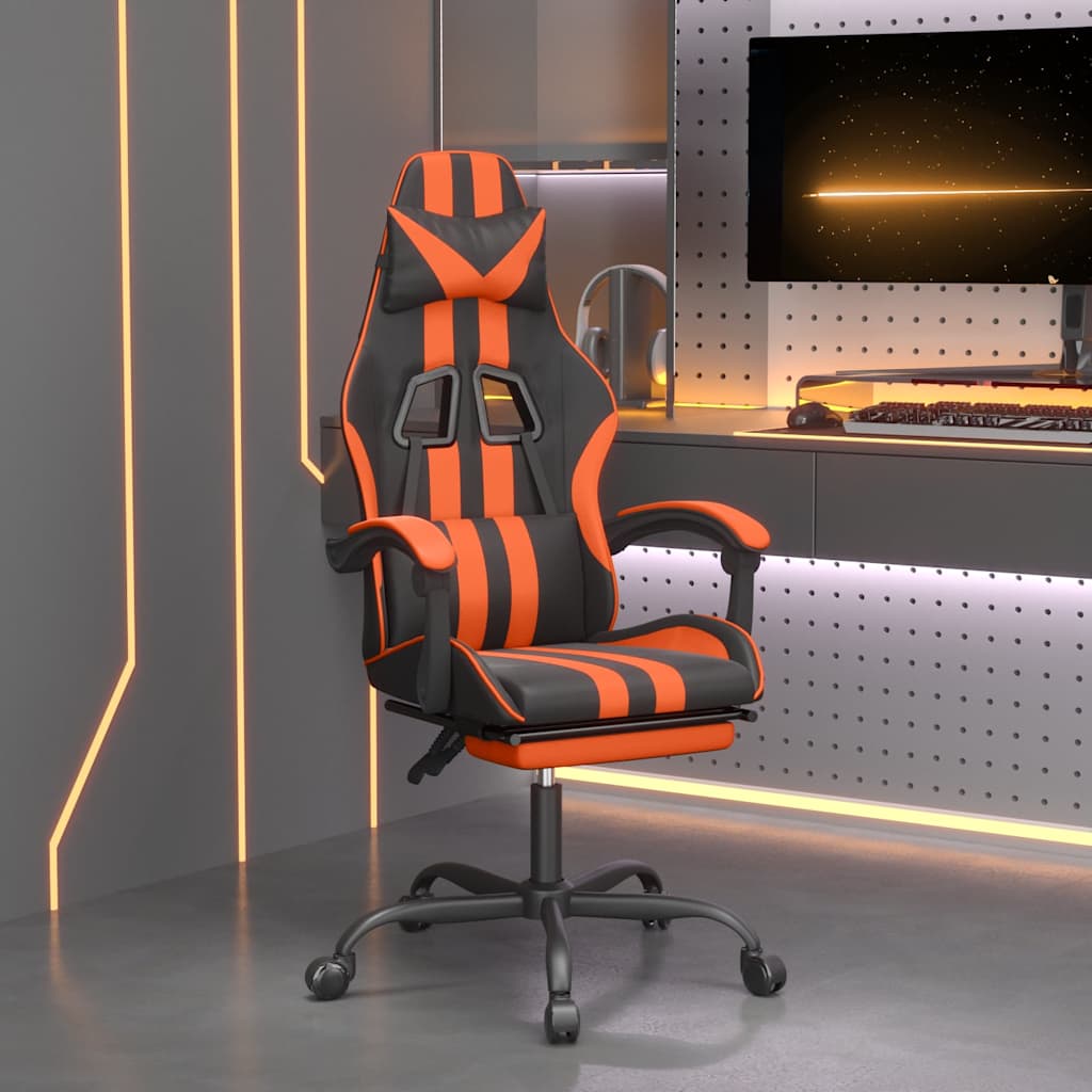 Vidaxl gamestoel draaibaar met voetensteun kunstleer zwart en oranje