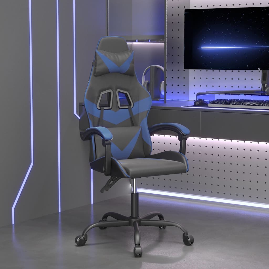Vidaxl gamestoel draaibaar kunstleer zwart en blauw