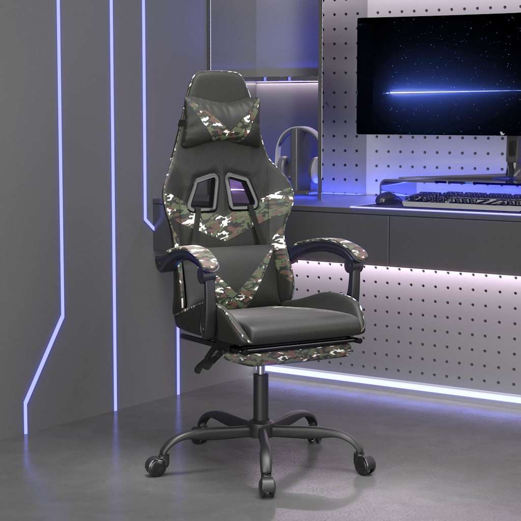 Vidaxl gamestoel draaibaar met voetensteun kunstleer zwart camouflage