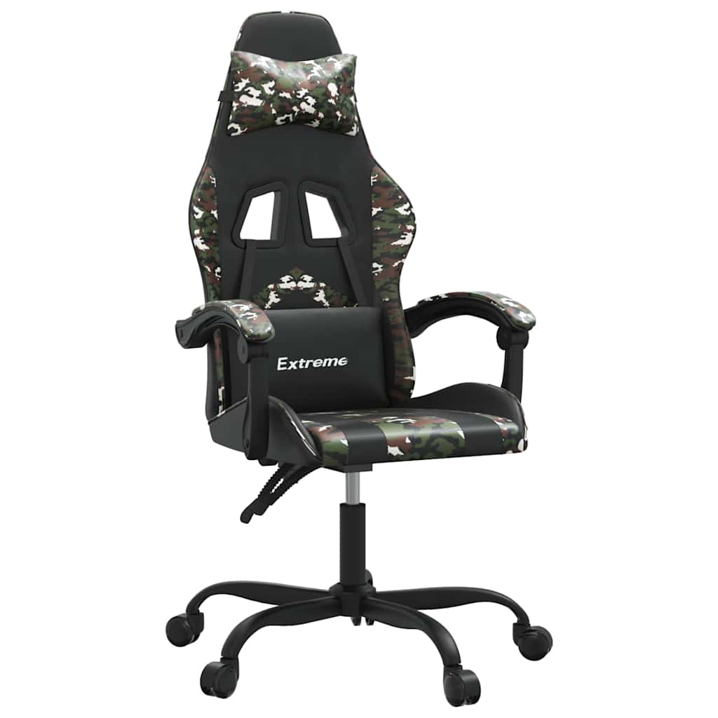 Vidaxl gamestoel draaibaar kunstleer zwart en camouflage