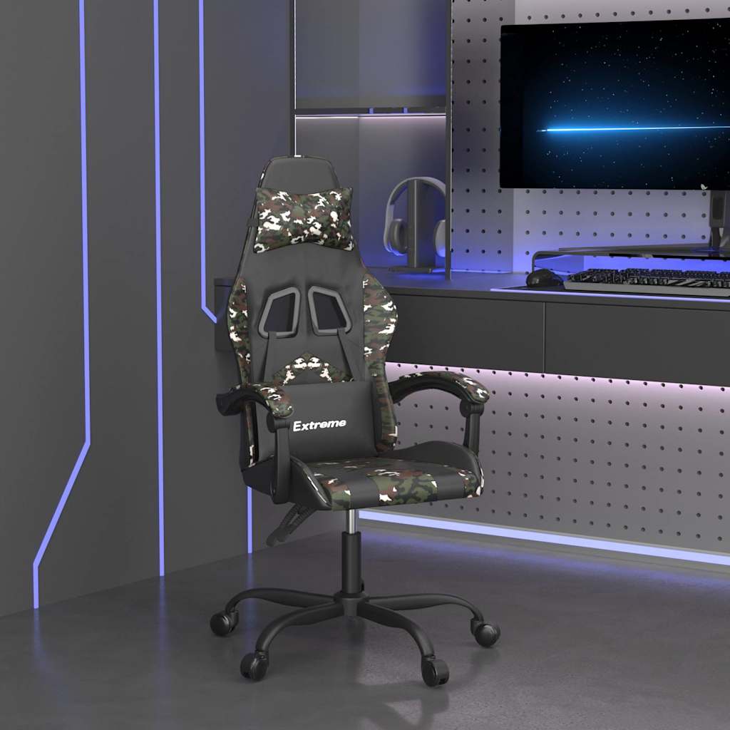 Vidaxl gamestoel draaibaar kunstleer zwart en camouflage