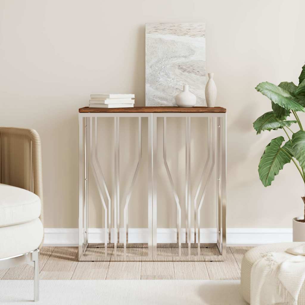 Vidaxl wandtafel roestvrij staal en massief gerecycled hout zilver