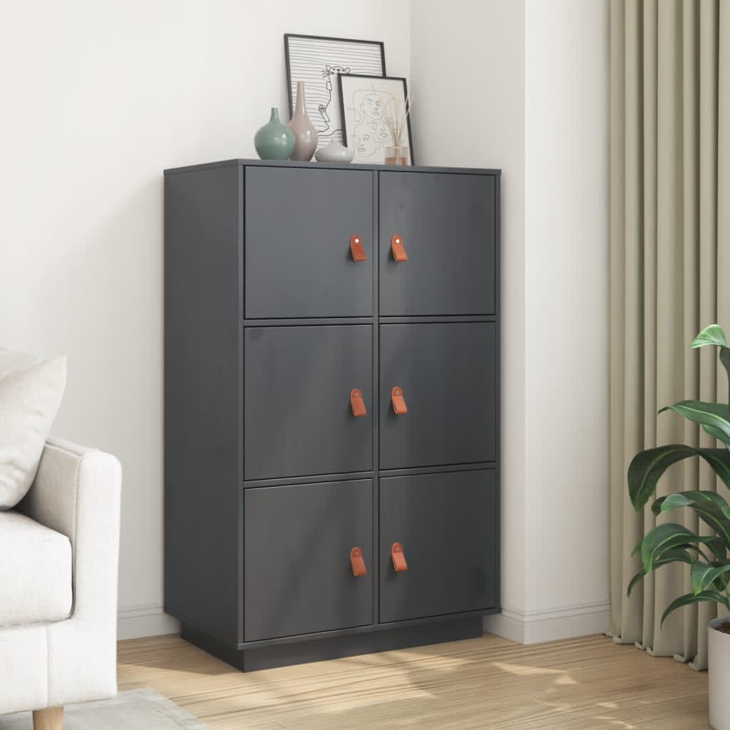 Vidaxl hoge kast 67x40x108,5 cm massief grenenhout grijs