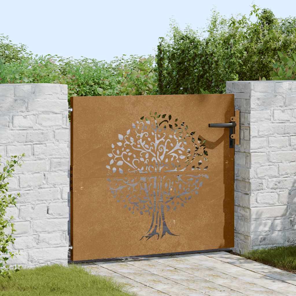 Vidaxl poort 85x100 cm boomontwerp cortenstaal