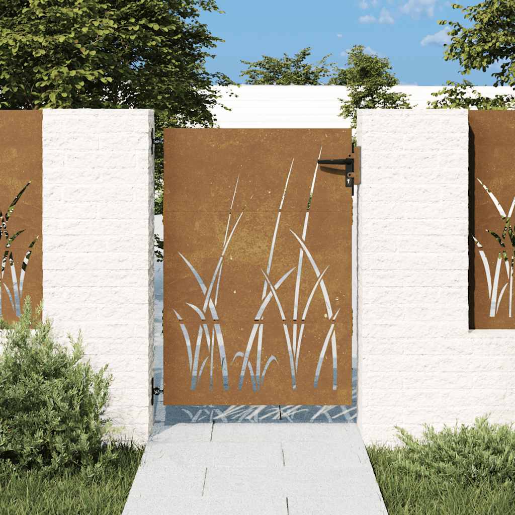 Vidaxl poort 85x125 cm grasontwerp cortenstaal