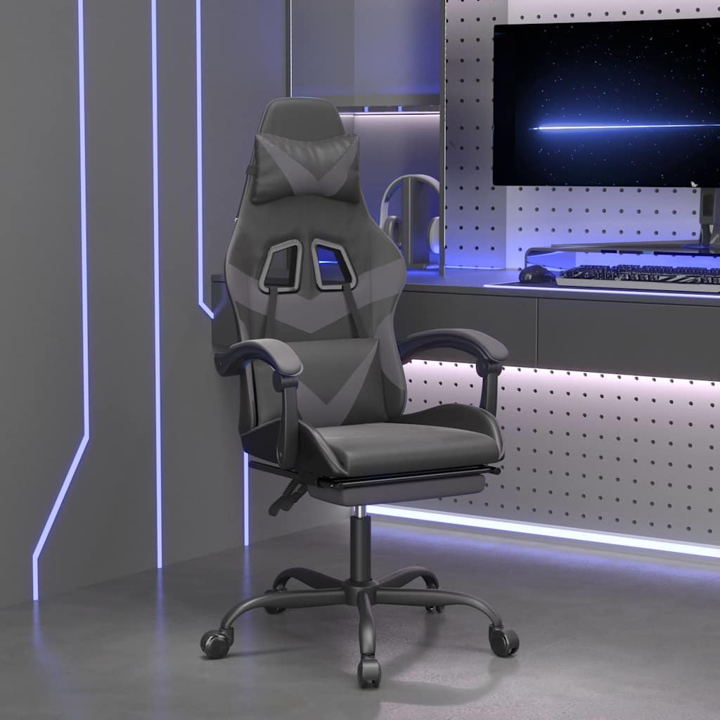 Vidaxl gamestoel met voetensteun kunstleer zwart en grijs