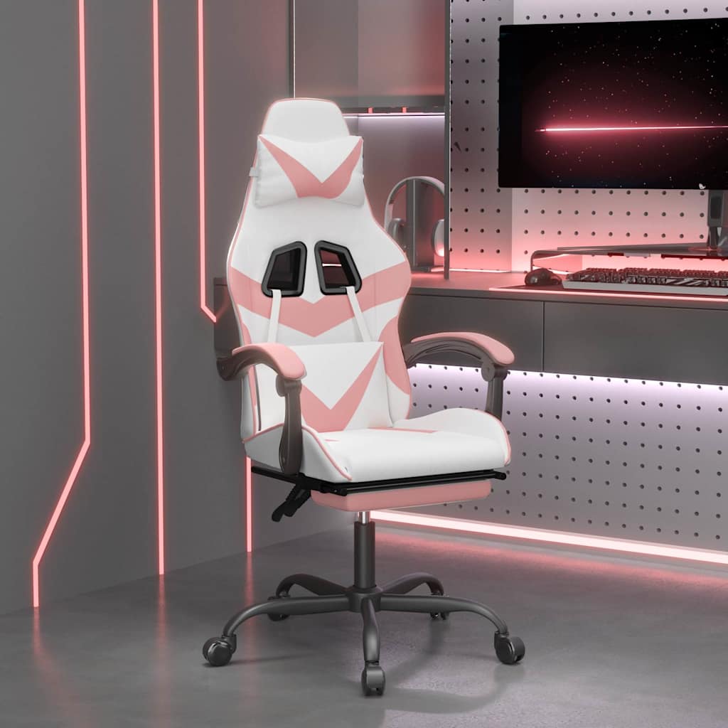 Vidaxl gamestoel met voetensteun kunstleer wit en roze