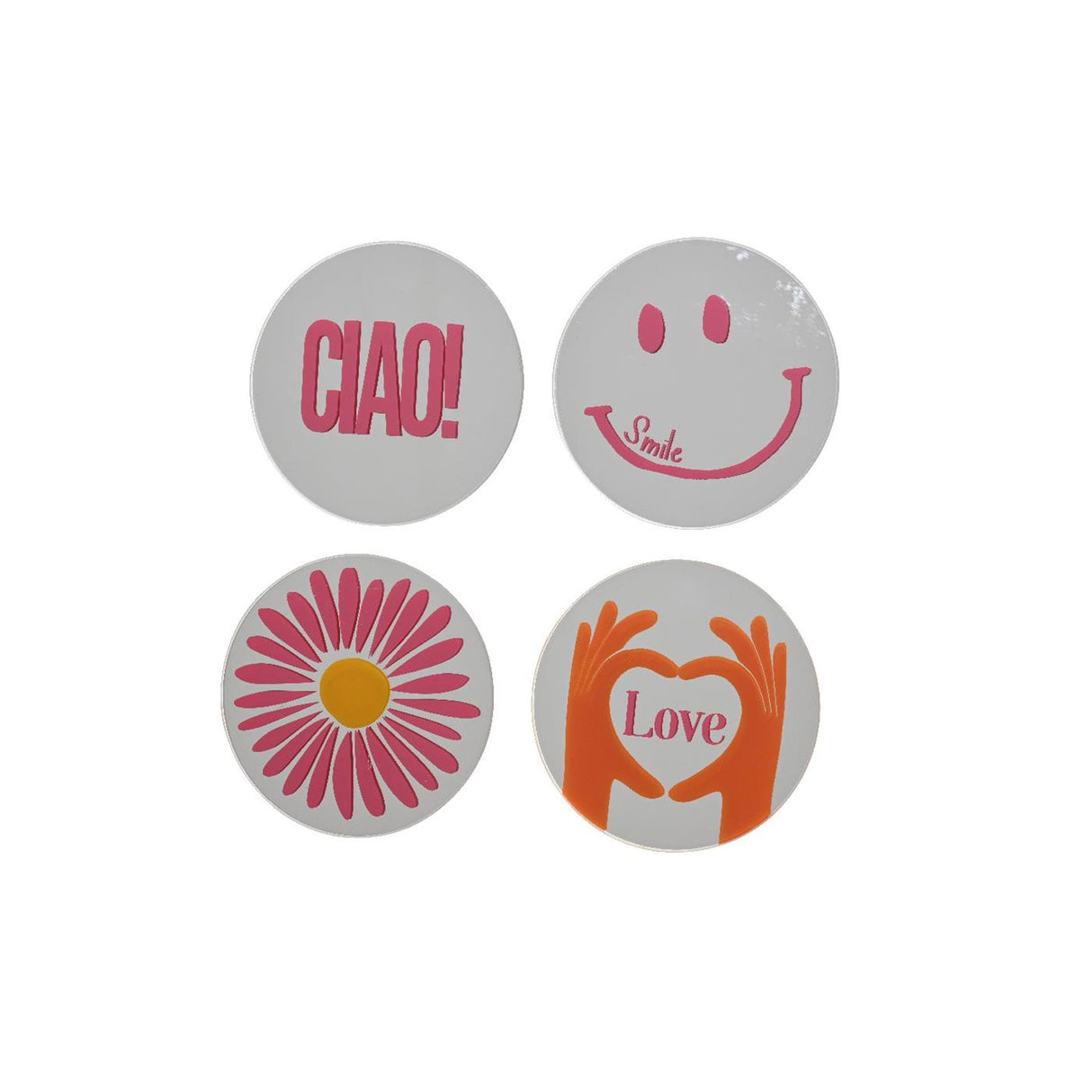 Decoris spiegeltje met print glas ø10cmxh0,5cm 4 assorti