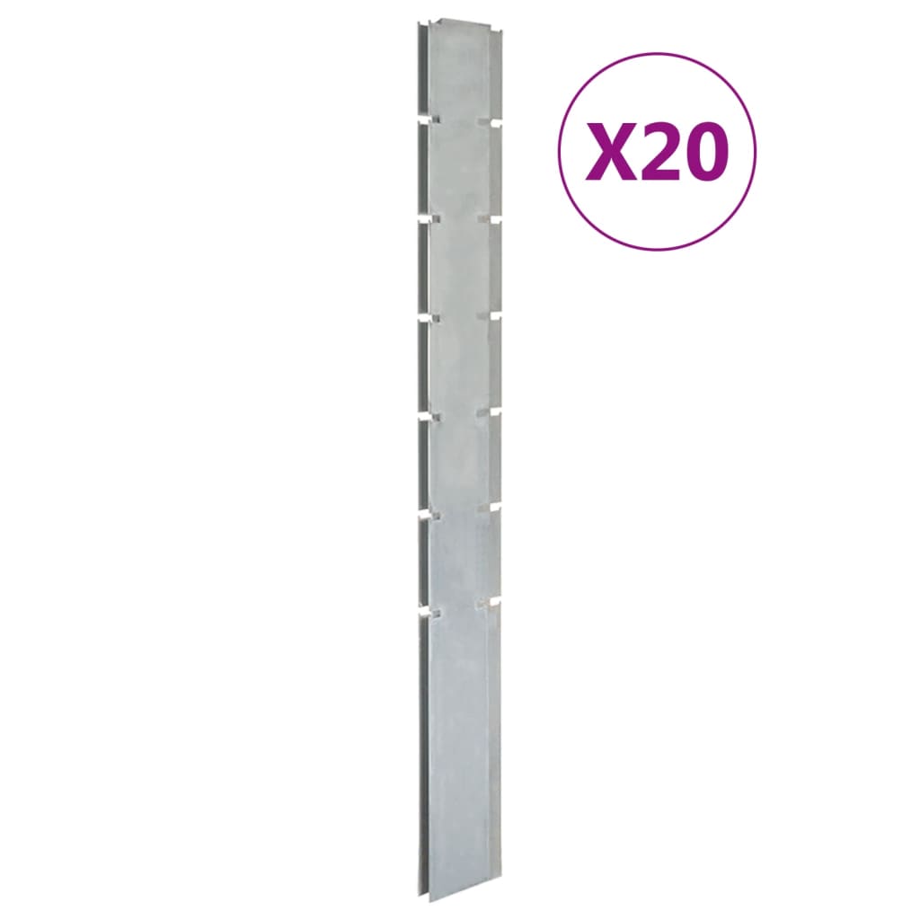 VidaXL Schuttingpalen 20 st 180 cm gegalvaniseerd staal zilverkleurig