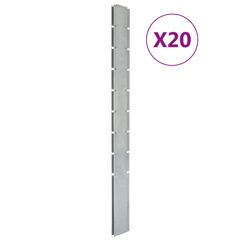 VidaXL Schuttingpalen 20 st 220 cm gegalvaniseerd staal zilverkleurig