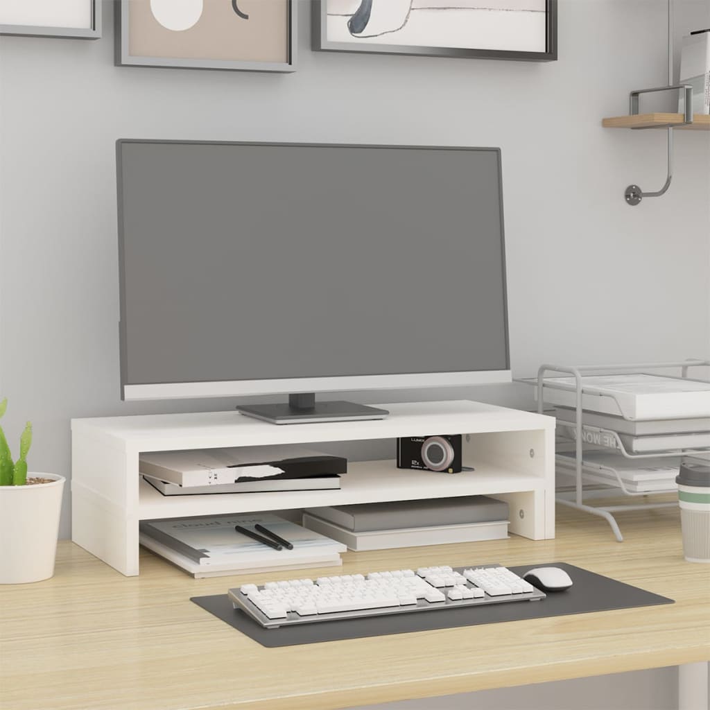 Vidaxl monitorstandaard (52-101)x22x14 cm massief grenenhout wit
