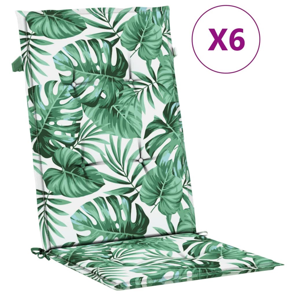 Vidaxl stoelkussens 6 st hoge rug bladpatroon stof