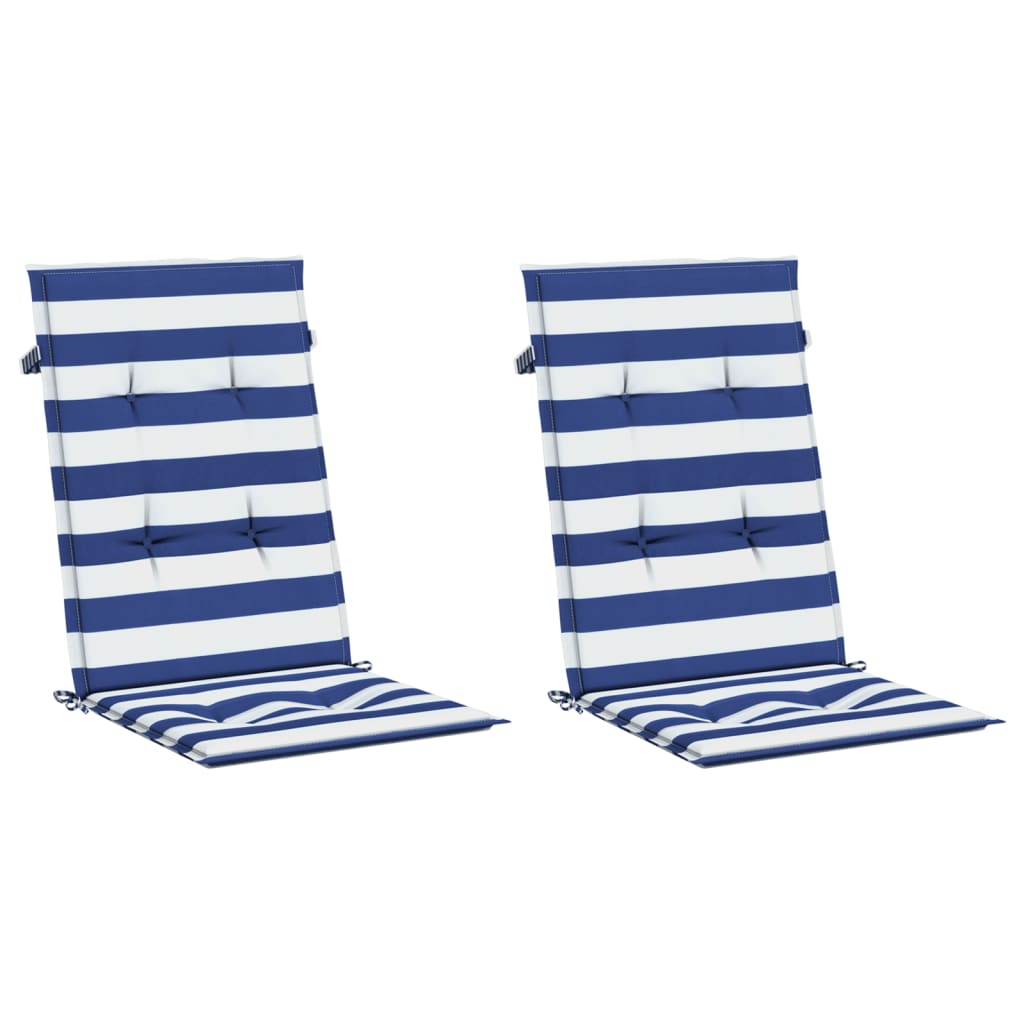 Vidaxl stoelkussens 2 st hoge rug gestreepte stof wit en blauw