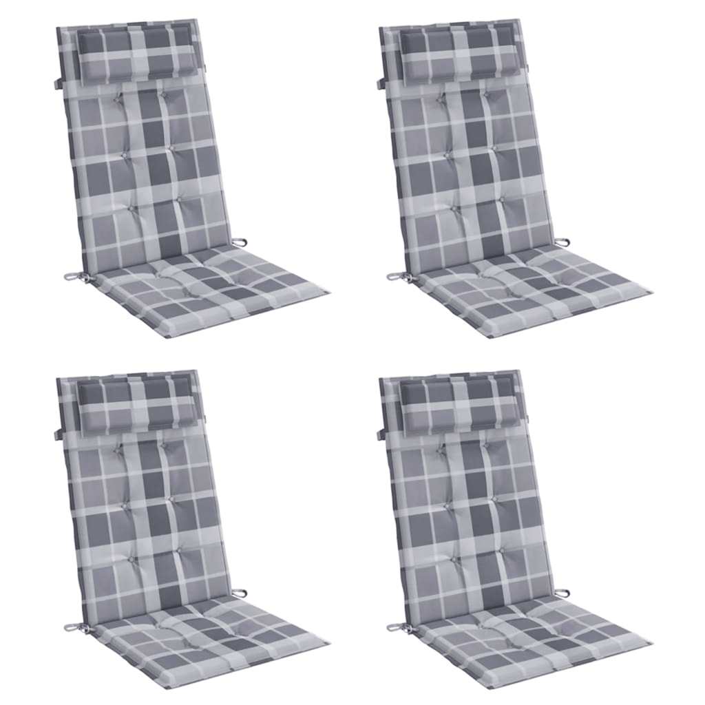 Vidaxl stoelkussens 4 st hoge rug ruitpatroon oxford stof grijs