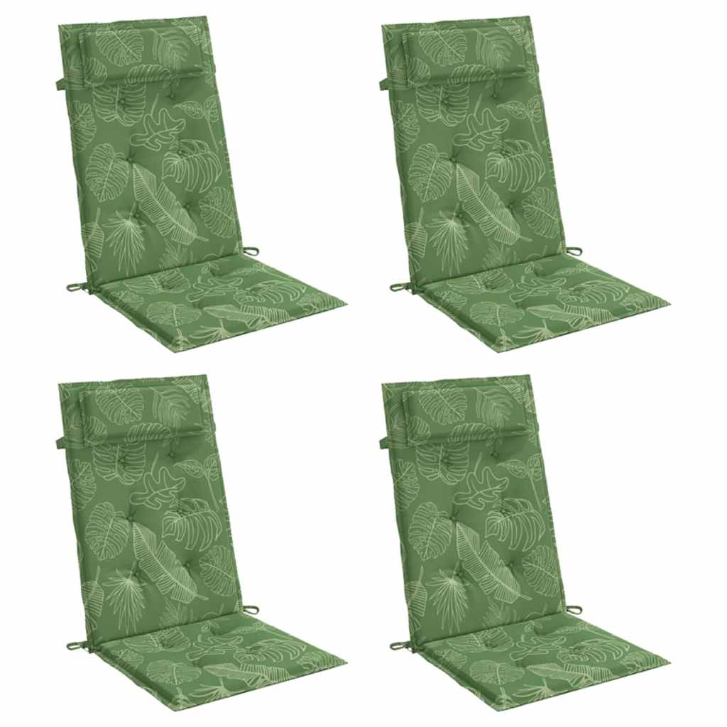Vidaxl stoelkussens 4 st hoge rug bladpatroon oxford stof
