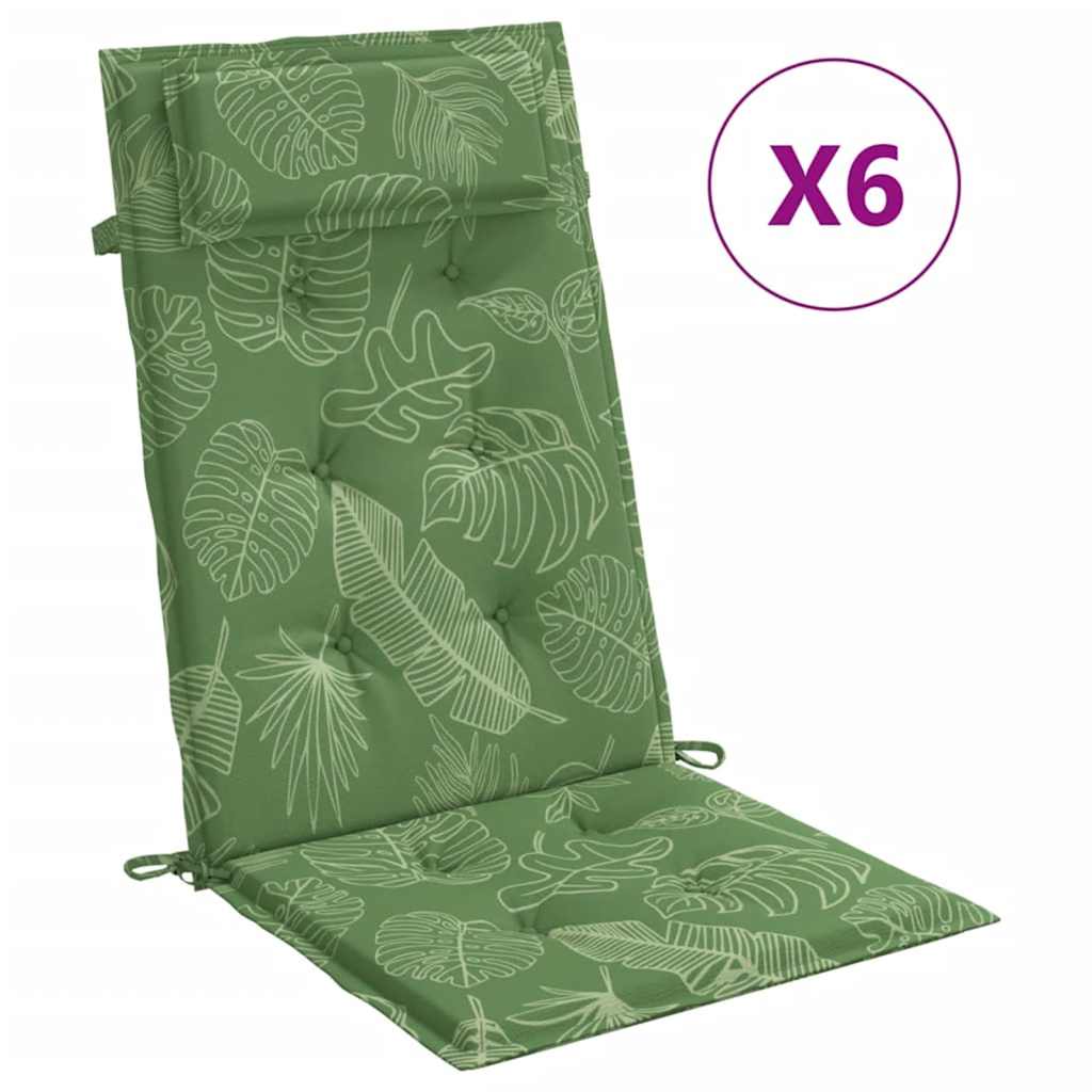 Vidaxl stoelkussens 6 st hoge rug bladpatroon oxford stof