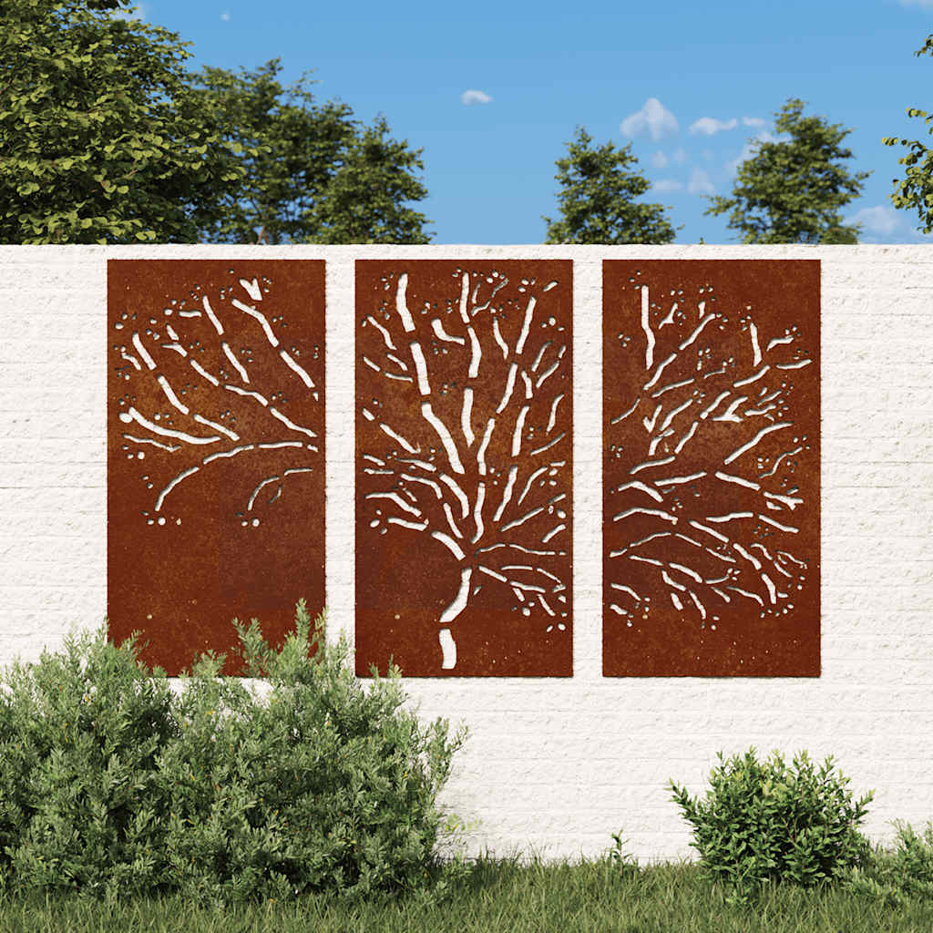 Vidaxl 3-delige tuindecoratieset boomontwerp 105x55 cm cortenstaal