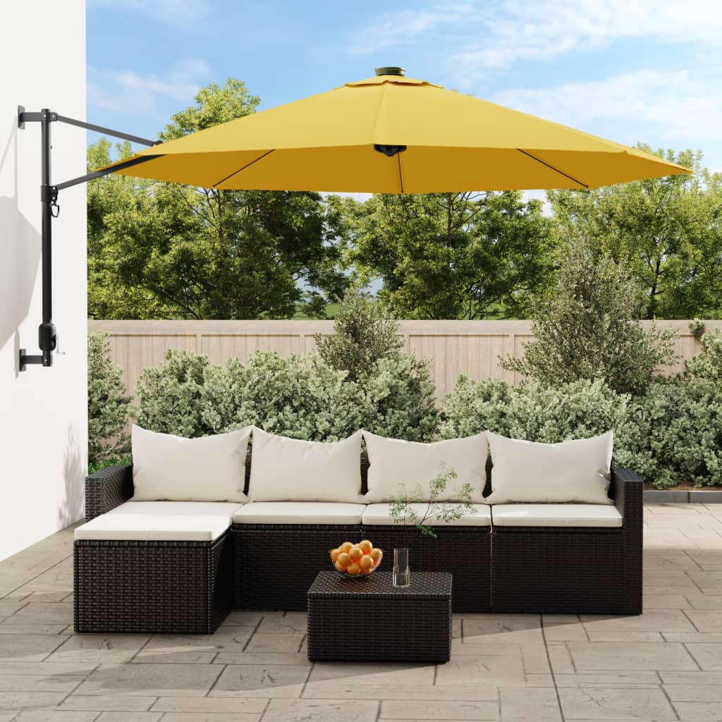 Vidaxl wandparasol met leds 290 cm geel