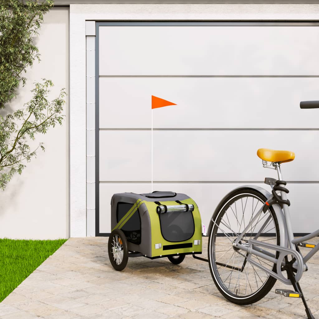 Vidaxl hondenfietstrailer oxford stof en ijzer groen en grijs