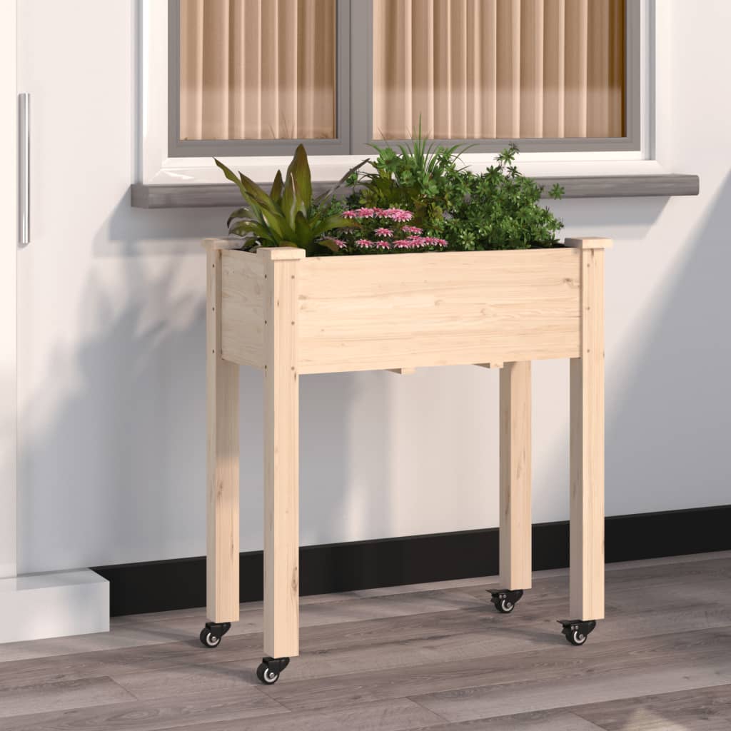 Vidaxl plantenbak op wieltjes 71x37x80 cm massief vurenhout