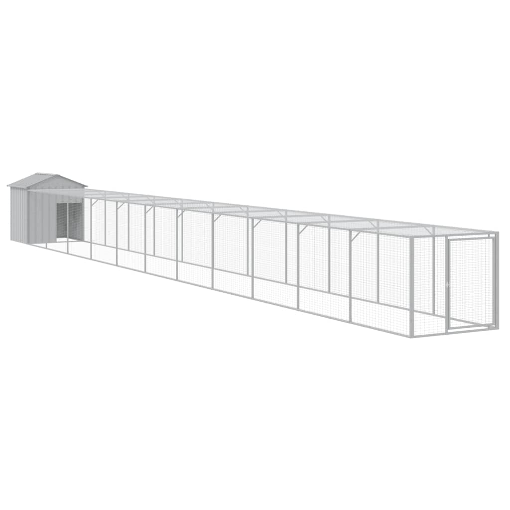 VidaXL Kippenhok met ren 117x1221x123 cm staal lichtgrijs