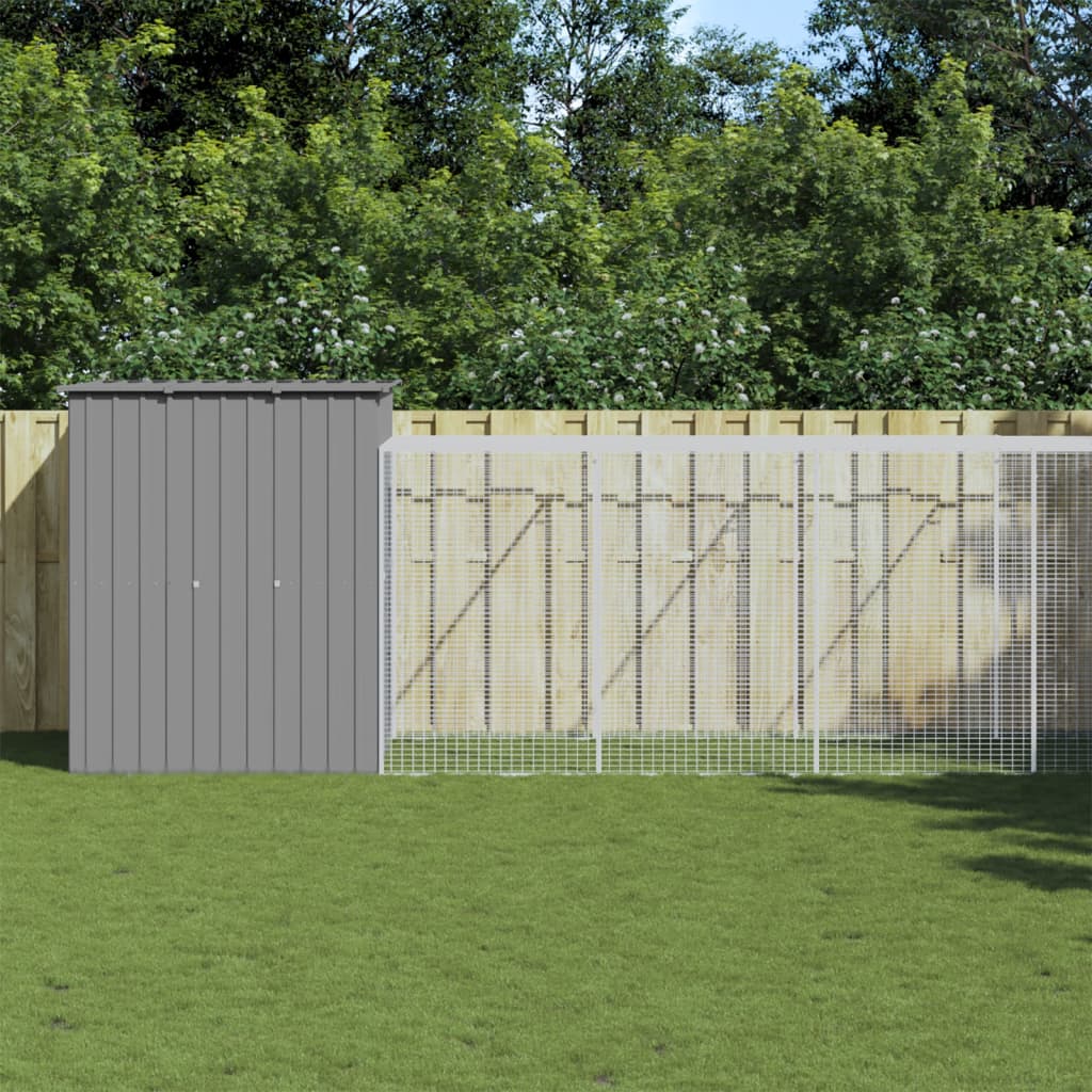 VidaXL Kippenhok met ren 165x659x181 cm staal lichtgrijs