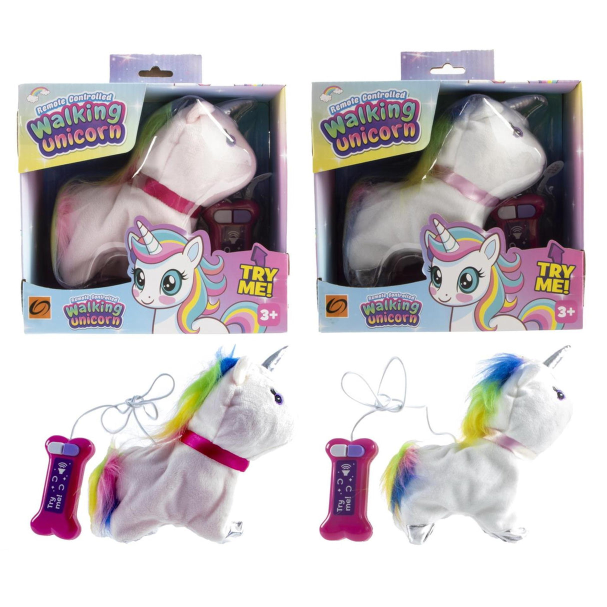 Lopende unicorn met geluid op batterij 16cm 2 assorti
