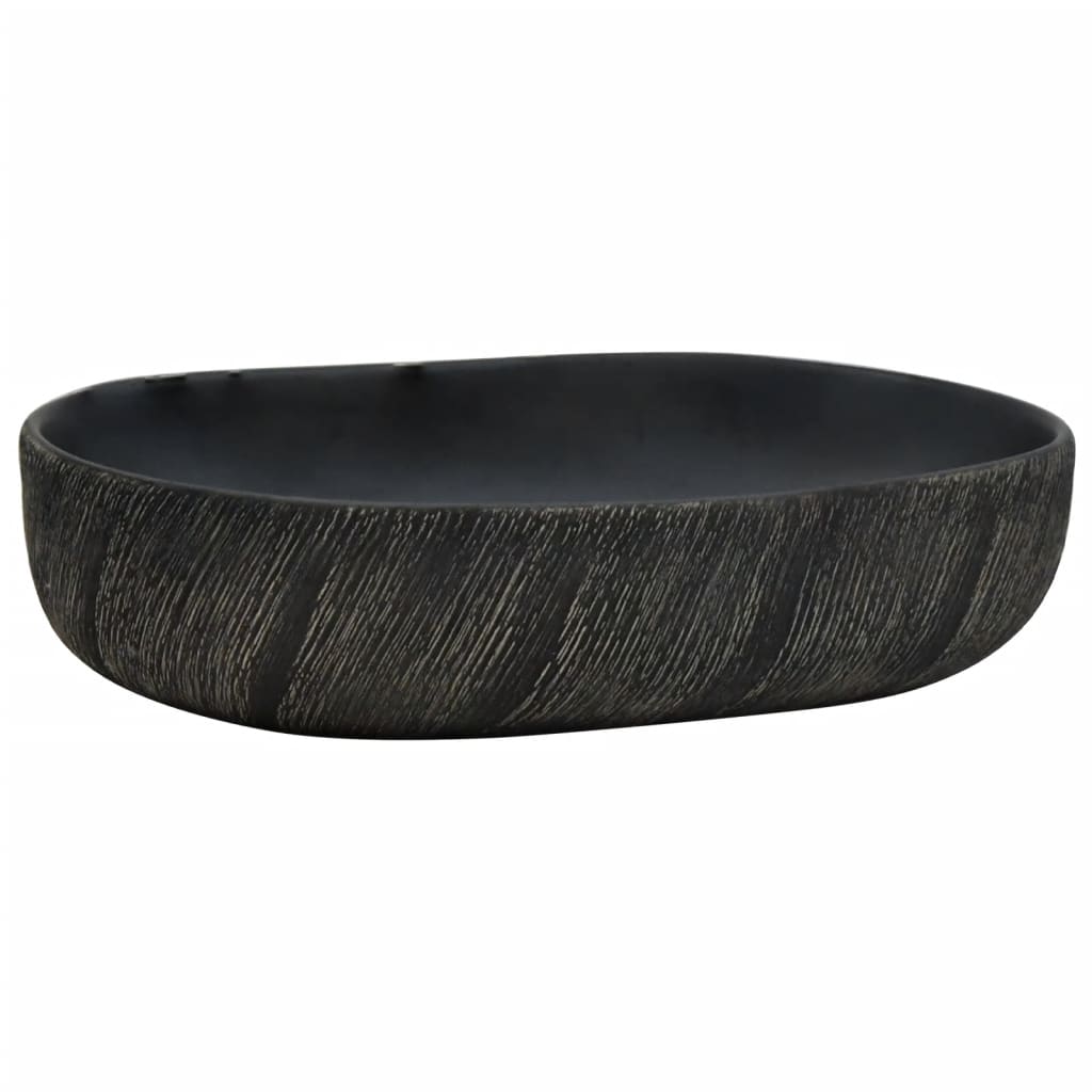 Vidaxl opzetwasbak ovaal 59x40x14 cm keramiek zwart