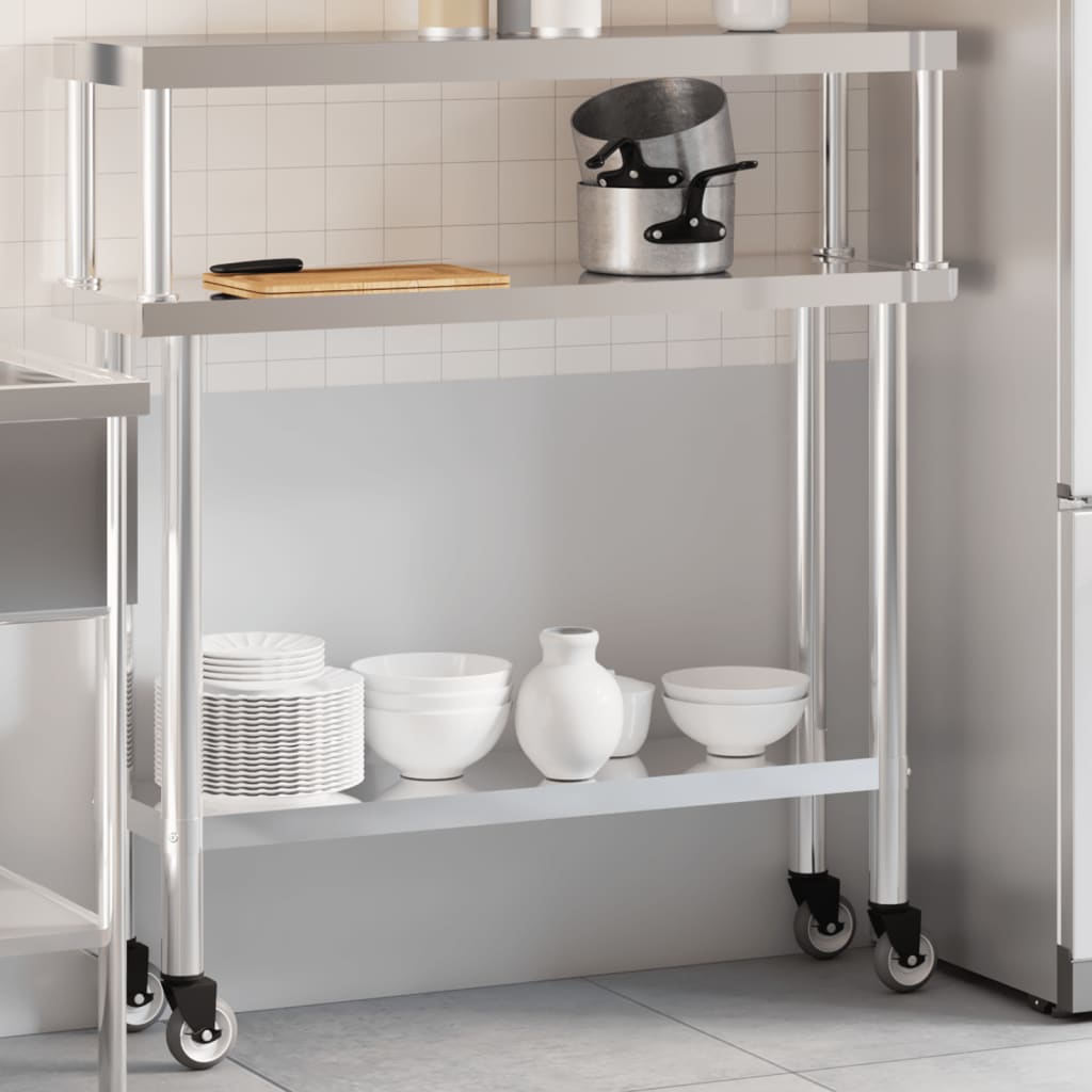 Vidaxl keukenwerktafel met bovenschap 110x30x120 cm roestvrij staal