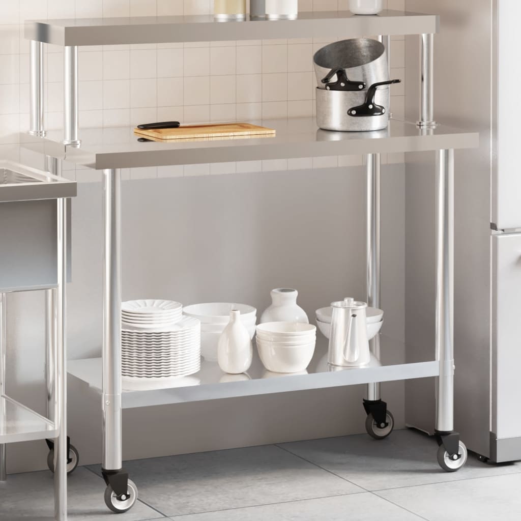 Vidaxl keukenwerktafel met bovenschap 110x55x120 cm roestvrij staal