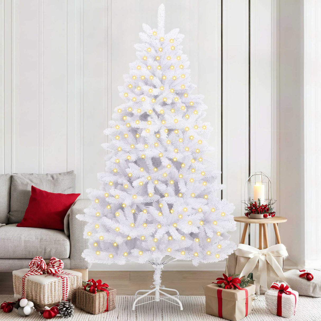 Vidaxl kunstkerstboom met 300 led wit 210 cm pvc en metaal
