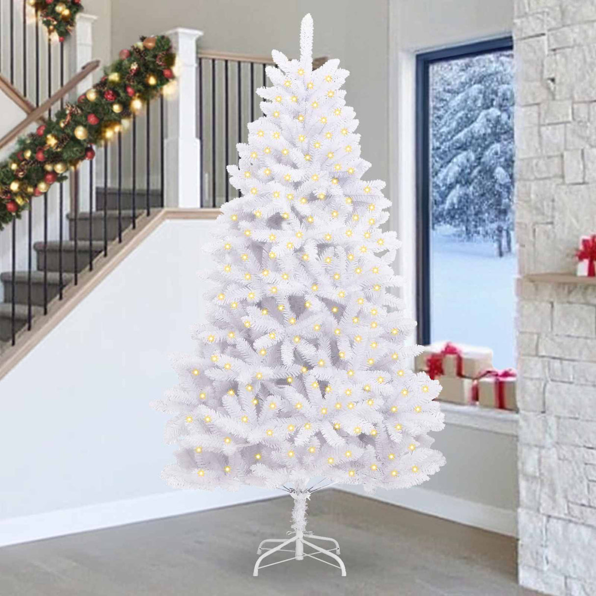 Vidaxl kunstkerstboom met 300 led wit 270 cm pvc en metaal